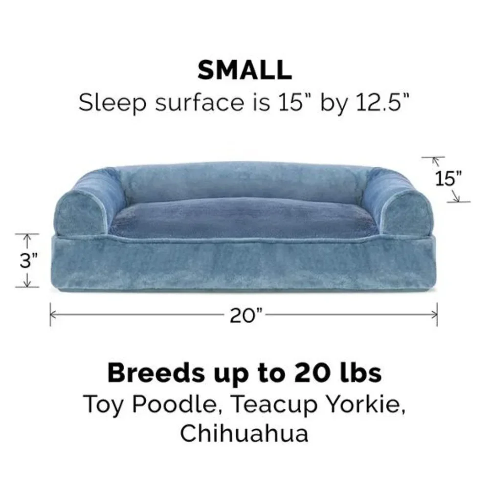 Faux Fur & Velvet Sofa-Style Fiberfill Pillow Dog Bed - Harbor Blue, Small